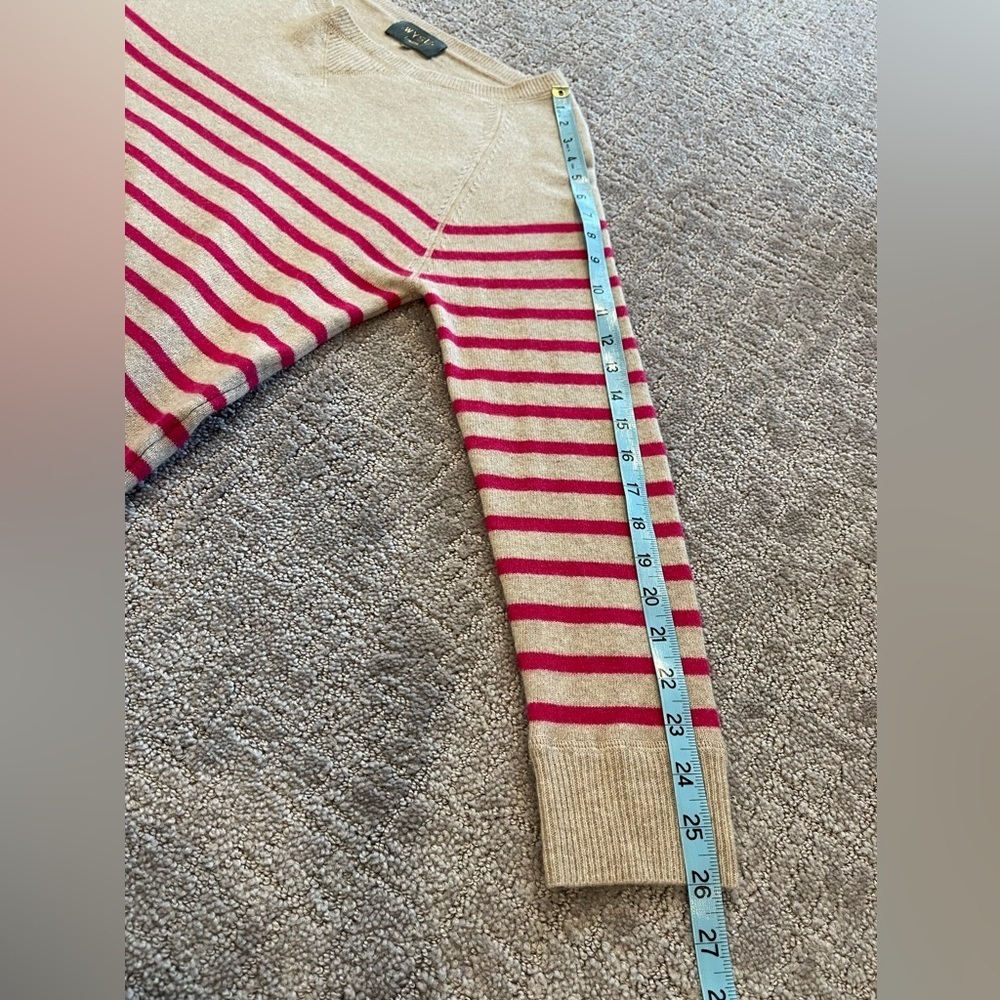Wyse London 100% Cashmere Boatneck Sweater, Tan With Pink Stripes, Size M/L — image 8 of 8